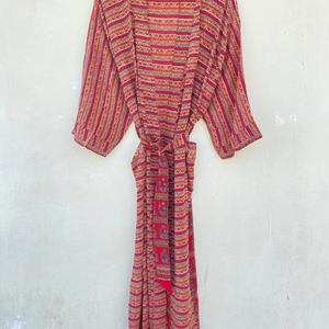 <b>Red</b> Crepe <b>Silk</b> Kimono Robe Women <b>Silk</b> Robe <b>Silk</b> Sari Kimono Beautiful Wrap up - Product Image 1