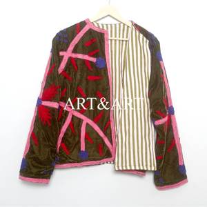 Ethnic Statement <b>Velvet</b> Suzani Boho <b>Women's</b> Quilted Eco-Friendly Cotton <b>Jacket</b> Handmade Embroidery Vintage Design Festival Coat - Product Image 6