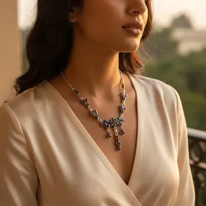 Collier pendentif en argent sterling 925 avec pierre de grenat, bijoux géométriques tendance pour femmes, rhodié avec zircon, diamant, perle, cadeau - Product Image 2