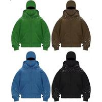 Sudadera con Capucha de Algodón Grueso para Hombre con Diseño de Máscara Ninja y Pedrería Personalizada