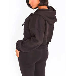 เสื้อฮู้ดผู้หญิงลำลองคุณภาพสูงสำหรับฤดูหนาว ลดราคาพิเศษ ผ้าฝ้ายฟลีซ ปักโลโก้ด้านหน้า - Product Image 3