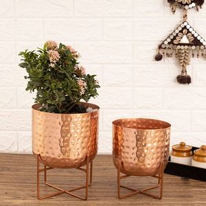 Pot martelé en métal rond fabriqué à la main affichage décoratif intérieur et extérieur polyvalent pour salon chambre bureau jardin - Product Image 2