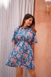 Indian Vintage Style Women's Dress Hand <b>Block</b> Floral <b>Printed</b> Cotton Trendy Casual Summer Wear Short Natural Sweet Logo Woven - Product Image 2