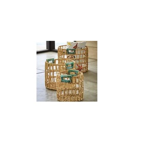 Jardinera redonda de hierro y caña para decoración de jardín y jardinera de mimbre y algas marinas de color natural - Product Image 1