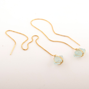 Pendientes enhebradores delicados, pendientes de cadena con piedras preciosas de Aguamarina natural, pendientes enhebradores de oro, joyería minimalista - Product Image 5