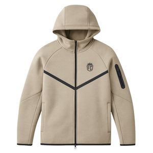 Ensemble de survêtement pour homme, veste à capuche zippée et pantalon de jogging en polaire technique, beige, vêtements de sport pour l'entraînement - Product Image 3