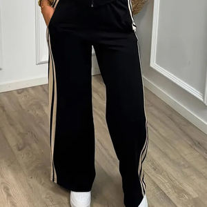 Elegante Sudadera de cuello redondo de manga larga con bloque de color empalmado de otoño-invierno con pantalones de bolsillo holgados para informal - Product Image 5