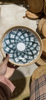 Basquete redondo tecido de bambu, cesta rattan w pendurada decoração com superfície de cerâmica com vários padrões tamanho 19cm, 16cm e 13cm feita à mão no vietnã
