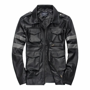 Vestes en cuir pour hommes Vêtements Veste pour hommes Full Zip Vintage Veste en cuir de moto en détresse pour hommes - Product Image 3