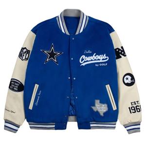 Chaqueta Universitaria de Lana de Alta Calidad, Chaqueta de Béisbol Elegante con Mangas de Cuero PU, Se Aceptan Pedidos al por Mayor - Product Image 1