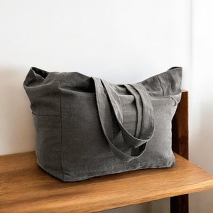 Vente en gros sac cabas en lin personnalisé 21x12x6 pouces sac réutilisable en tissu d'épicerie zéro déchet sac à provisions en lin de taille personnalisée - Product Image 4