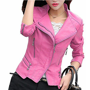 Chaqueta de cuero de mujer con cremallera ajustada popular transpirable chaquetas de cuero de bajo precio al por mayor para mujer - Product Image 2