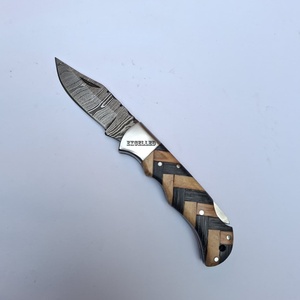 Damasco personalizado hecho a mano multifuncional supervivencia al aire libre cuchillo plegable mango de madera cuchillo de bolsillo con Funda de cuero - Product Image 4