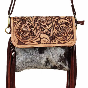 Hot Selling Bohemian Vintage Style Women's Handmade Genuine Cowhide Leather Crossbody <b>Bag</b> Tassel <b>Zip</b> Closure Canvas Lining - Product Image 1