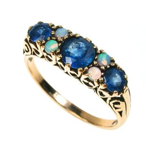 Bague pour enfants en argent 925, design unique, saphir bleu, rubis, verre rempli, beryle vert, opale naturelle, plaqué or rose, fête - Product Image 1