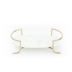 Ovale Moderne De Luxe De Haute Qualité Décor À La Maison Plateau En Marbre Laiton Plaqué Or Poignées Ustensiles De Cuisine Table À Manger Plateau - Product Image 5