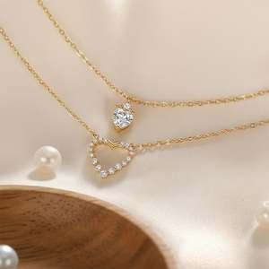 Conjunto de Collares de Amistad con Corazón Dividido en Plata de Ley Jeulia con Detalles de Perlas y Diamantes - Product Image 6