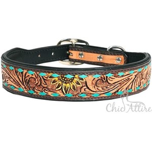 Latest Hot Selling Floral Hand Tooled Leather Dog Collar for Pets Real Genuine Leather <b>Padded</b> Adjustable Accessory for Neck Belt - Product Image 1