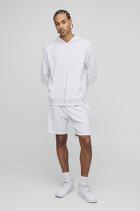 ชุดคู่กางเกงขาสั้นผ้าฝ้าย100% ไหล่มีฮู้ดแบบรูดซิปสำหรับผู้ชายชุดแฝดสำหรับฤดูร้อนออกแบบโลโก้ได้ตามต้องการ - Product Image 4