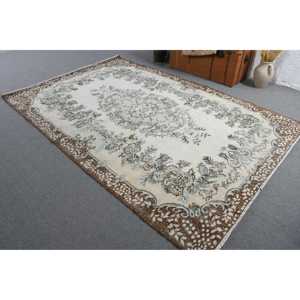 5.9x9 ft Rug, Vintage Turkish Rug, <b>Brown</b> Blue Southwestern <b>Wool</b> Rug - Product Image 2