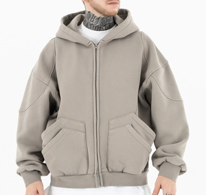 Sudadera con capucha con cremallera para hombre personalizada, elementos esenciales de invierno informales con bolsillos dobles, Sudadera con capucha tejida de algodón pesado, diseño liso en blanco - Product Image 1