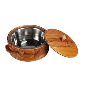 Boîte à chapati ronde en bois avec couvercle, design émaillé, pour la maison, l'hôtel, le restaurant, faites des casseroles pour fondue - Product Image 3