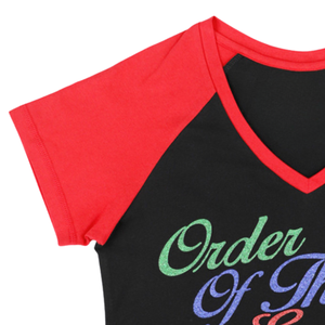 OES T-shirt noir à col en V 100% coton Chemise Order of Eastern Star Vêtements personnalisés de sororité de la fraternité à manches raglan brodées - Product Image 2