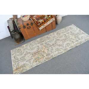 Tapis turc, tapis de couloir vintage 2,5x6,46 pieds, tapis abstrait vert et marron - Product Image 1