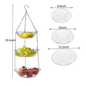 3-Tier Black Iron Wire Fruit and Vegetable <b>Storage</b> <b>Basket</b> for Kitchen Use Metal Fruit <b>Hanging</b> <b>Basket</b> - Product Image 2