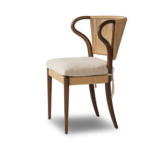 เก้าอี้รับประทานอาหารดีไซน์ทันสมัย โครงไม้สักแท้ พร้อมเบาะหุ้มผ้าและพนักพิงหวาย สำหรับใช้ภายในและภายนอกอาคาร - Product Image 3