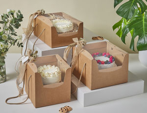 Boîtes à gâteaux en papier kraft avec fenêtre transparente et poignées pour boulangerie, présentation de cadeaux, transport de gâteaux, pâtisserie, à emporter - Product Image 1