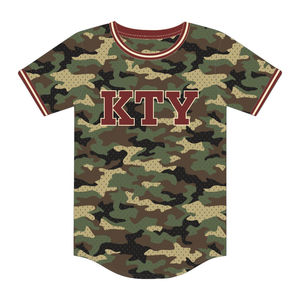 Camiseta de béisbol de malla 100% poliéster con camuflaje KAP al por mayor, tipo jersey, para fraternidad, con logotipos bordados y aplicados. - Product Image 2