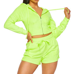 Logo personnalisé coton fermeture éclair à capuche pour les femmes de haute qualité à manches longues haut court avec capuche vêtements d'hiver décontractés courte longueur - Product Image 6