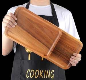 Bandeja de servicio rectangular personalizada de alta calidad hecha en la India tamaño personalizable fábrica de madera de acacia natural al por mayor - Product Image 5