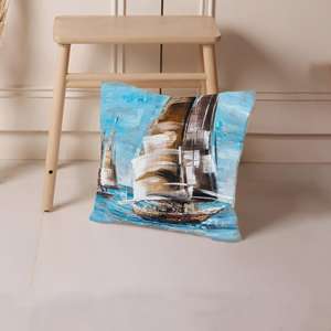 Almohada con estampado de paisaje marino azul costero - Decoración moderna para oficina y hogar, 28"x28" - 70x70 cm - Product Image 3