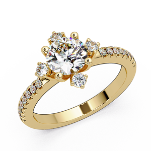 Anillo de Compromiso de Diamante Cultivado en Laboratorio con Corte Redondo, Joyería Fina Personalizada, Anillo de Boda con Halo Floral de Oro Puro de 14K, Anillo de Compromiso para Mujer - Product Image 2