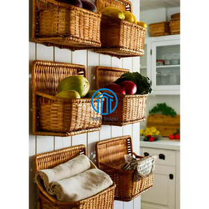 Handmade <b>Wicker</b> Wall <b>Hanging</b> <b>Basket</b> Storage Organizer for Fruits Vegetables Towels Kitchen and Home Decoration - Product Image 1
