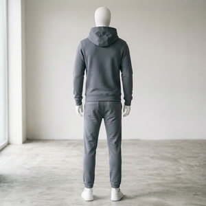 <b>Mens</b> Gray Hoodie Tracksuit Set Minimal Tone On Tone <b>Pullover</b> Sweatshirt Jogger Pants Sportswear Training Gym Fitness Activewear - Product Image 4
