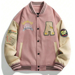 Veste de baseball à lettres brodées pour hommes, veste à taux de gros, coupe ample, vestes d'université de baseball d'automne et d'hiver - Product Image 1