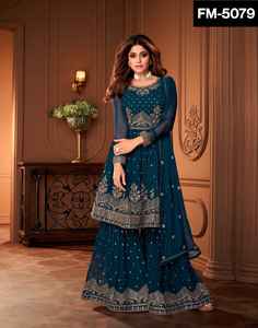 À la mode ethnique Georgette Salwar Kameez costume broderie travail fantaisie Georgette Dupatta indien pakistanais vêtements pour femmes vêtements costume - Product Image 2