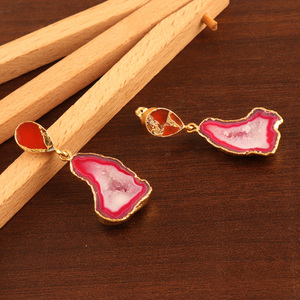Boucles d'oreilles pendantes à la mode pour filles Dainty Design de fantaisie attrayant avec géode rose naturelle Druzy Cuivre Orange Jade Or Galvanoplastie - Product Image 5