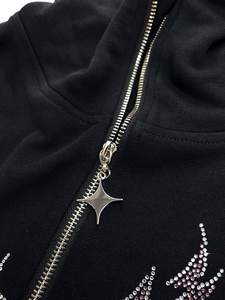 Sweat à capuche unisexe à fermeture éclair complète personnalisé de haute qualité OEM sur le visage strass beurre mouche motif imprimé Vintage sweats à capuche surdimensionnés - Product Image 5