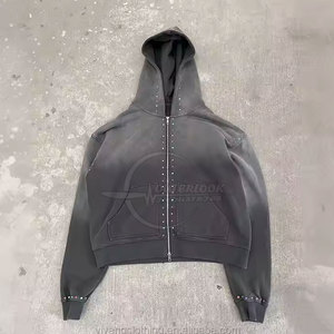 Nouveau design à la mode votre propre logo hommes survêtements avec fermeture éclair le plus chaud lavage à l'acide strass survêtement pour hommes - Product Image 2