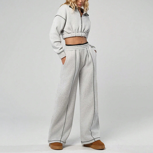 Cropped Sport Street Wear Logotipo personalizado Cremallera Dos pantalones de chándal de 2 piezas y Sudadera con capucha Conjunto Joggers Chándales Mujer - Product Image 4