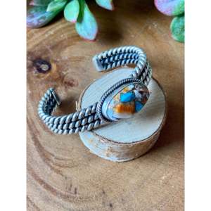 Navajo Handmade Mohave Turquoise & Sterling <b>Silver</b> Fashion <b>Cuff</b> <b>Bracelet</b> - Product Image 3