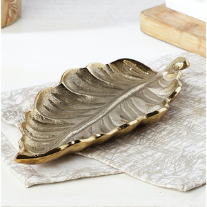 Bandeja de hojas adecuada, plato de servicio de aluminio elegante para comedor, mesa de cocina para el hogar, celebración de boda y bandejas de restaurante - Product Image 1