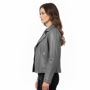 Chaqueta de cuero de alta calidad para mujer OEM proveedor de fábrica al por mayor hecho a medida elegante slim fit biker prendas de vestir exteriores moda moderna - Product Image 3