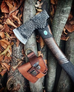 Hoja de acero al carbono medieval, mango de madera hecho a mano, hacha única personalizada, hacha de Camping con cubierta protegida - Product Image 4