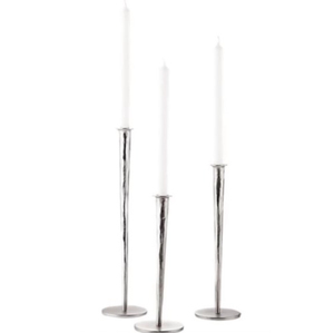 Ensemble de 3 bougeoirs coniques en aluminium argenté, grands, modernes, en métal forgé, pour la décoration de table à la maison - Product Image 1
