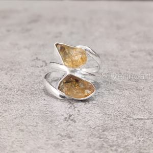 Bijoux en pierre brute Bague pour femme Citrine naturelle Pierre précieuse brute Novembre Pierre de naissance Déclaration Bijoux Bague en argent sterling 925 - Product Image 1